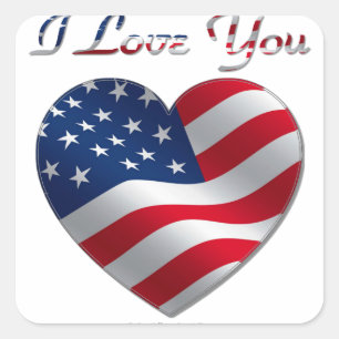 USA Flag Heart I Love You Square Sticker