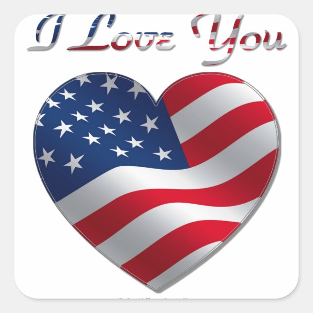 USA Flag Heart I Love You Square Sticker (Front)