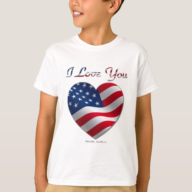 USA Flag Heart I Love You T-Shirt (Front)