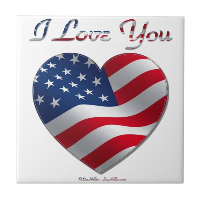 USA Flag Heart I Love You Tile (Front)