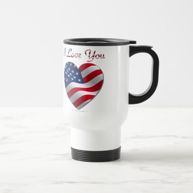 USA Flag Heart I Love You Travel Mug (Right)