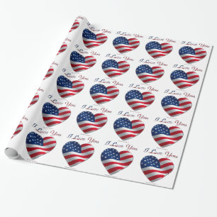 USA Flag Heart I Love You Wrapping Paper