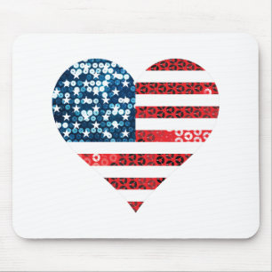 usa flag heart mouse mat