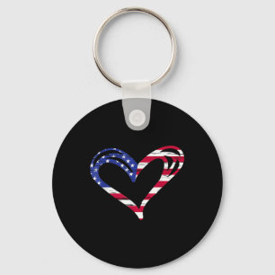 Usa Flag Heart Patriotic Armed Forces Memorial Key Ring
