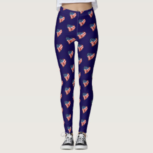 USA Flag Heart Patriotic Leggings