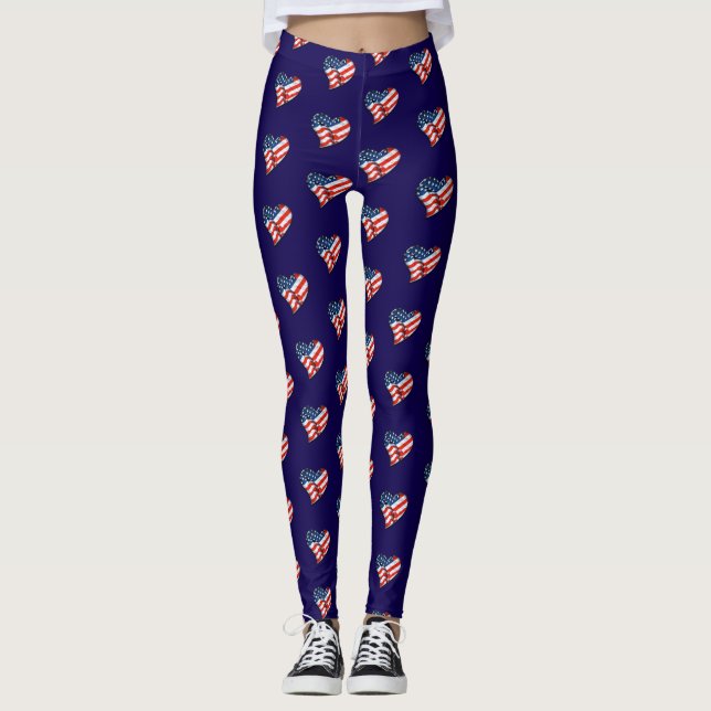 USA Flag Heart Patriotic Leggings (Front)