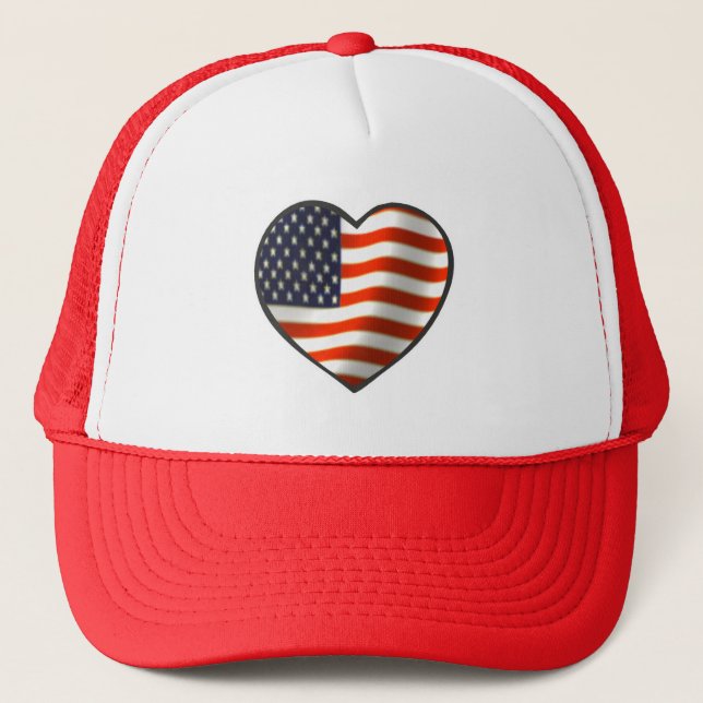 USA Flag Heart Trucker Hat (Front)