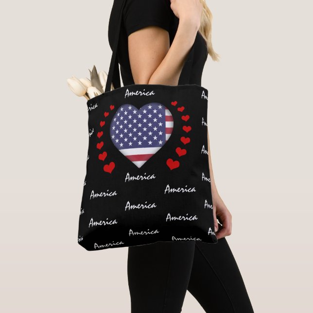 USA Flag & Heart United States Flag fashion /sport Tote Bag (Close Up)