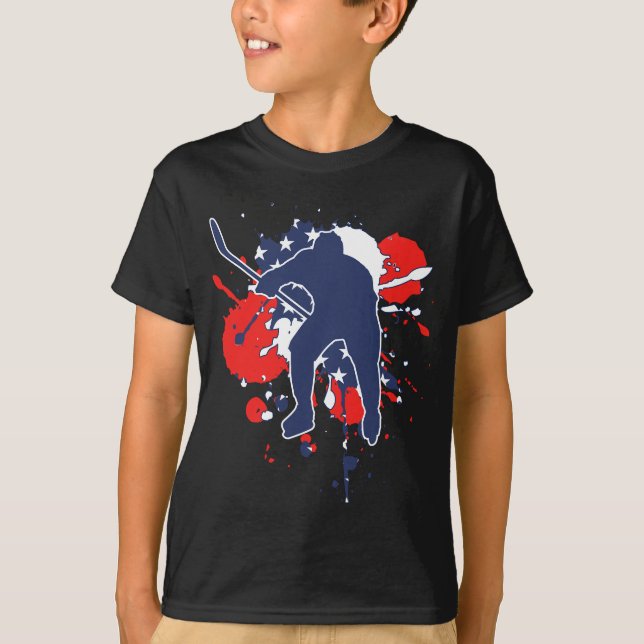 USA Flag Hockey Player - American Ice Hockey T-Shirt (Front)