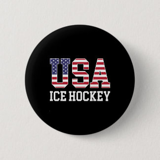 Usa Flag Hockey Player - American Usa Ice Hockey  6 Cm Round Badge