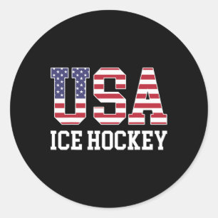 Usa Flag Hockey Player - American Usa Ice Hockey Classic Round Sticker