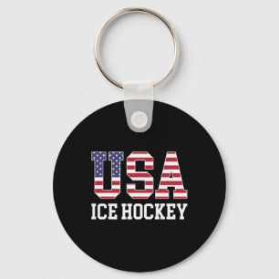 Usa Flag Hockey Player - American Usa Ice Hockey Key Ring