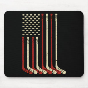 Usa Flag Hockey Stick - 4th Of July Ice Hockey Us Mouse Mat