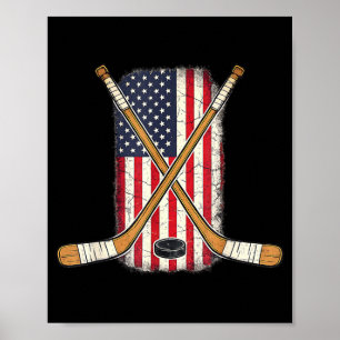 Usa flag hockey stick ice hockey patriotic poster