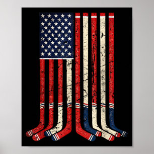 Usa flag hockey sticks patriotic ice hockey player poster