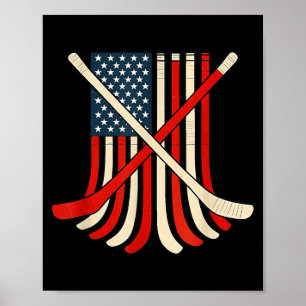 USA Flag Hockey Sticks Patriotic Ice Hockey Player Poster
