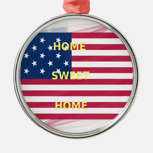 USA Flag "Home Sweet Home" Art Print Metal Tree Decoration (Front)