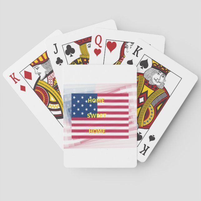 USA Flag "Home Sweet Home" Art Print Playing Cards (Back)