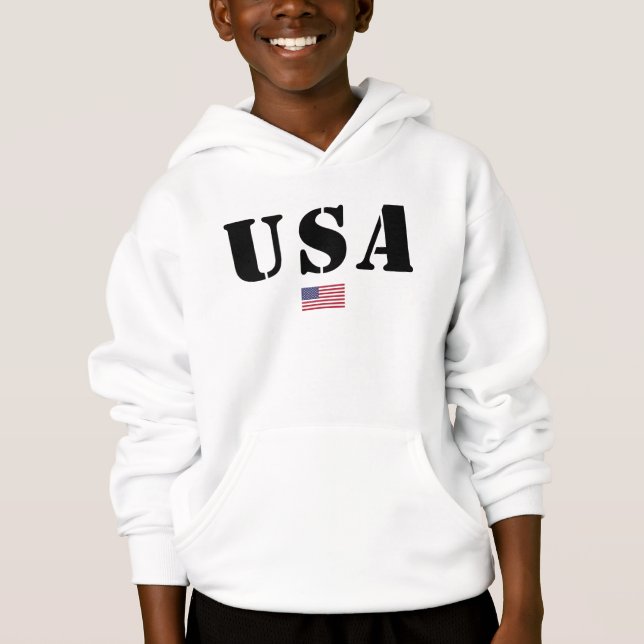 USA Flag Hoodie - Patriotic Kids American Pullover (Front)