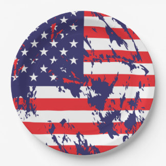 USA Flag in a cool Distressed Pattern Paper Plate