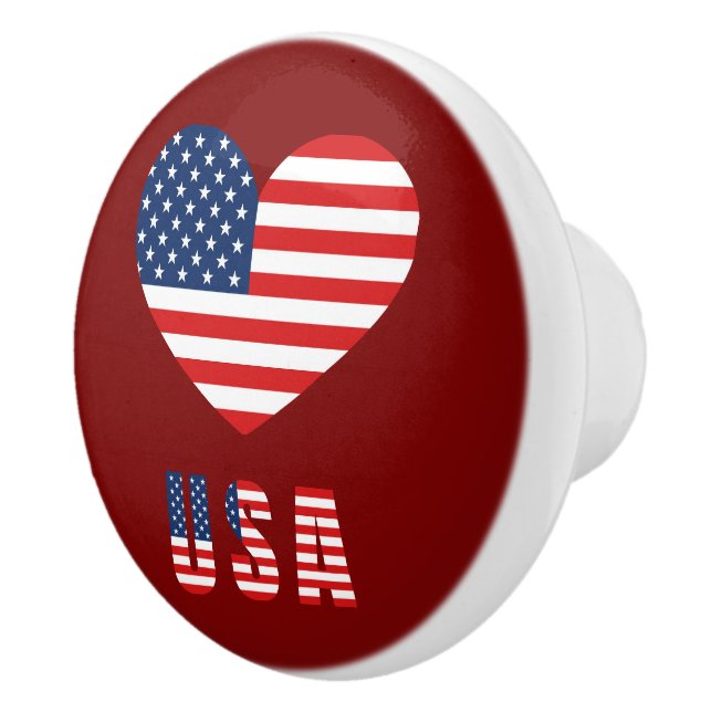 USA Flag in Heart Ceramic Knob for Furniture (Right)