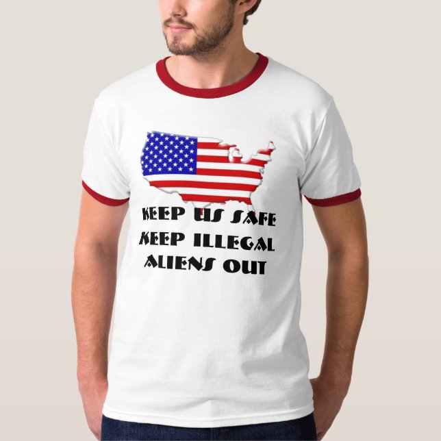 usa-flag-inside-map-1,  Keep US Safe, Keep Ille... T-Shirt (Front)
