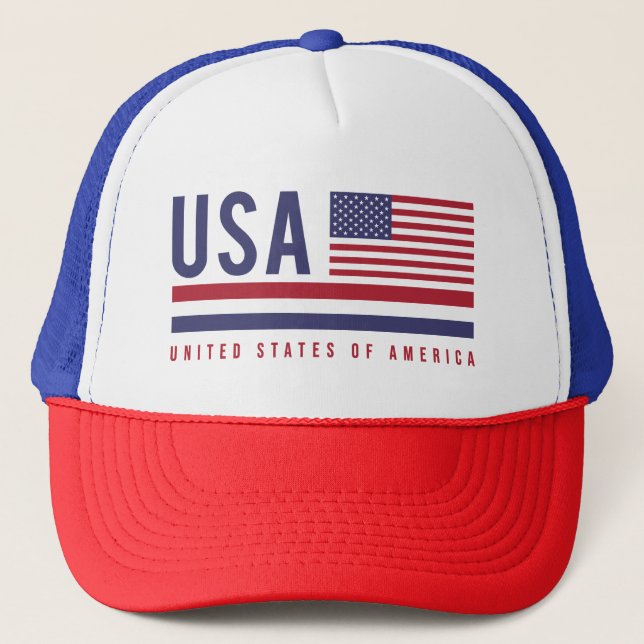 USA Flag & ISO Code Alpha-3 Design Trucker Hat (Front)