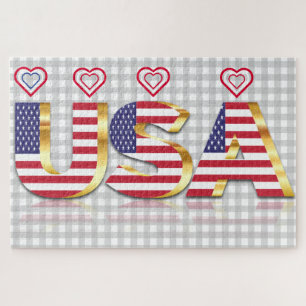 USA Flag Jigsaw Puzzle with Hearts
