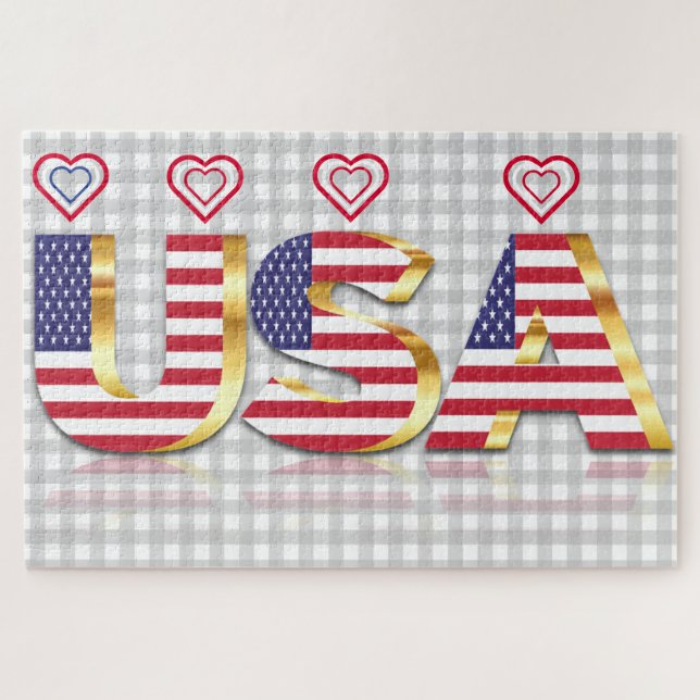USA Flag Jigsaw Puzzle with Hearts (Horizontal)