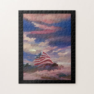 USA flag July 4 Memorial Day abstract digital art  Jigsaw Puzzle