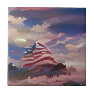 USA flag July 4 Memorial Day abstract digital art Tile