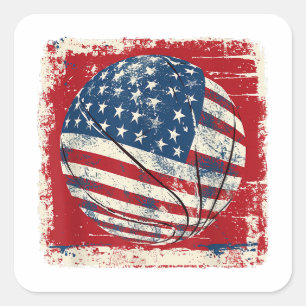 USA Flag July 4th Basketball Square Sticker