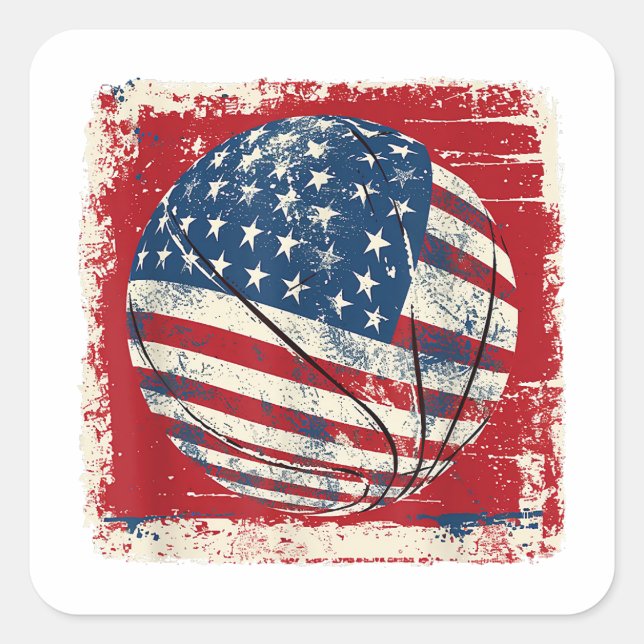 USA Flag July 4th Basketball Square Sticker (Front)