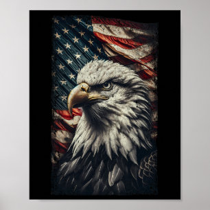 Usa Flag Ld Eagle Patriotic Red White Blue 4th Of  Poster