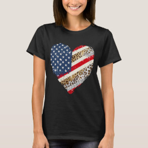 USA Flag Leopard Heart 4th of July T-Shirt