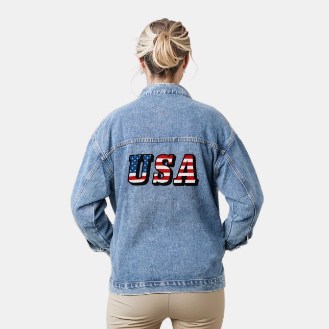 USA Flag Letters Denim Jacket (Model)