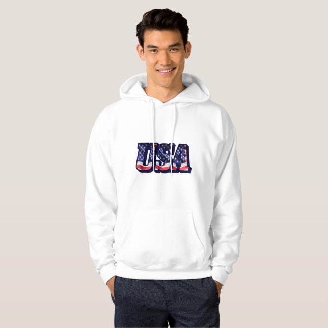 USA Flag Letters, Flag Men's Hooded Sweatshirt (Front Full)