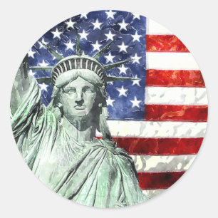 USA FLAG & LIBERTY CLASSIC ROUND STICKER