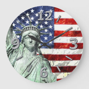 USA FLAG & LIBERTY LARGE CLOCK