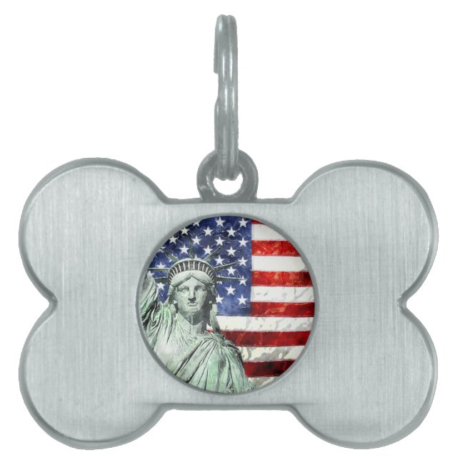 USA FLAG & LIBERTY PET NAME TAG (Front)