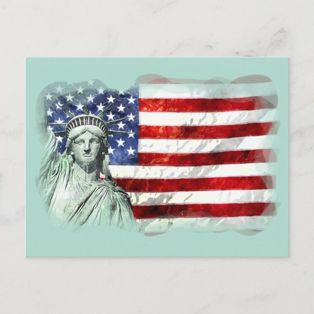 USA FLAG & LIBERTY POSTCARD (Front)