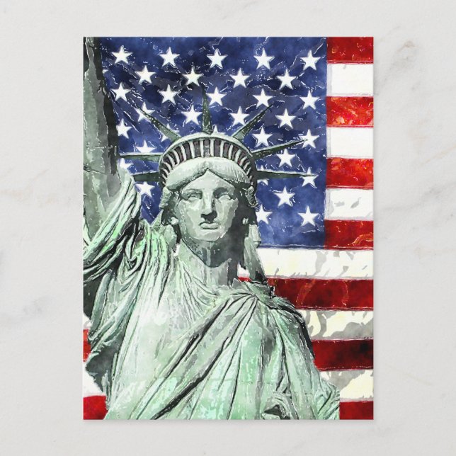 USA FLAG & LIBERTY POSTCARD (Front)