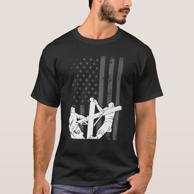 USA Flag Lineman American Flag Patriotic Linemens T-Shirt (Front)