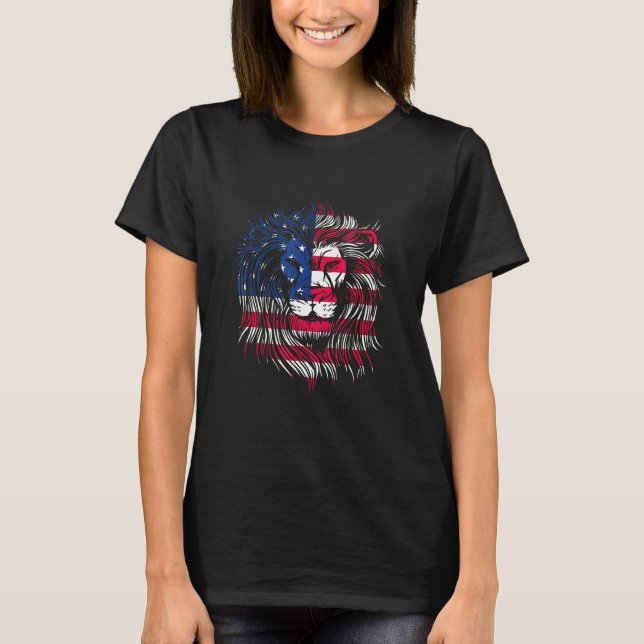 Usa Flag Lion Head Lions Skull Motif Us America T-Shirt (Front)