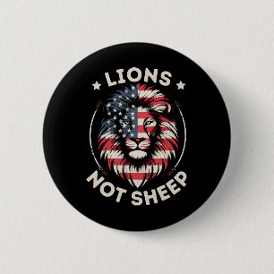 USA FLAG , LIONS NOT SHEEP 6 CM ROUND BADGE
