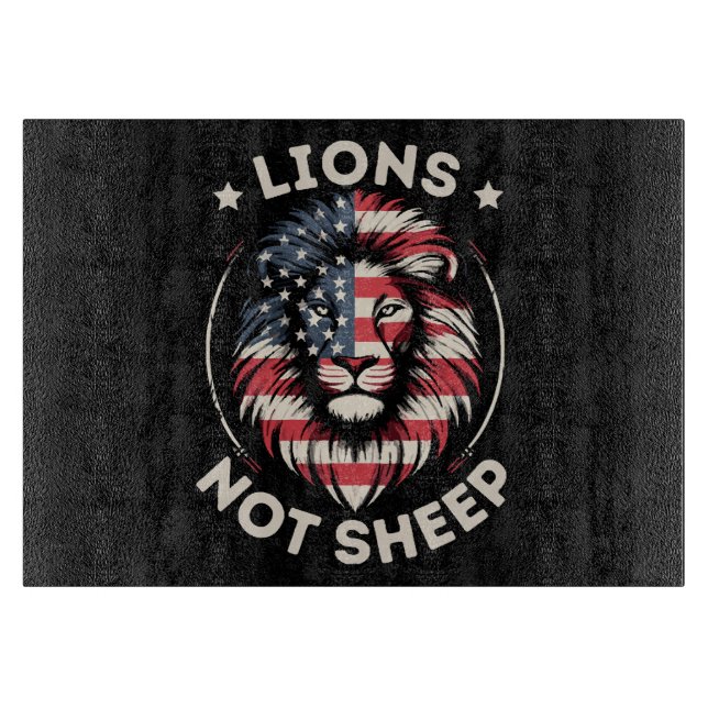 USA FLAG , LIONS NOT SHEEP CUTTING BOARD (Front)