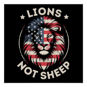 USA FLAG , LIONS NOT SHEEP POSTER
