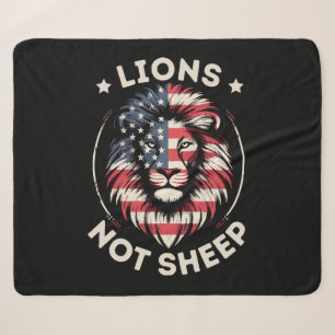 USA FLAG , LIONS NOT SHEEP SHERPA BLANKET