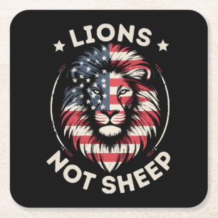 USA FLAG , LIONS NOT SHEEP SQUARE PAPER COASTER