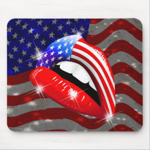 USA Flag Lipstick on Sensual Lips Mouse Mat
